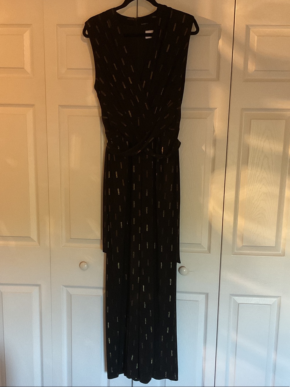 Joseph Ribkoff Black Sleeveless Wide-Leg Jumpsuit with Gold Accents